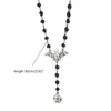 Chains Silver Flying Bat Pentagram Necklace Black Rosary Jewelry Gothic Halloween Fashion For Women