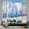 Inverno floresta neve cena tapeçaria parede pendurado árvore de natal feliz ano quarto sala estar pátio parede pendurado mural decoração 240115