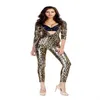 Leopard Animal Print Fancy Dress Sexy Women's Deep V Neck Zip Up Lingerie Bodysuit Jumpsuit Cosplay Party Catsuit341i