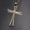 Unique design luxury Full Pave Cubic zirconia Cross Pendant Necklace Gold Color Chain Charm Personality Women Necklace Jewelry Y12257C