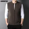 Toppklass Autum Winter Fashion Märke blixtlås stickad hjärttröja Vest Men Retro Crew Woolen ärmlösa Casual Man kläder 240115