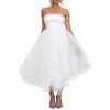 Casual Dresses Women Strapless Tulle Dress Off Shoulder Lace Mesh A Line Swing Midi Cocktail Party Tutu Prom Gown
