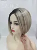 Perruques synthétiques Perruques courtes Bob pour femmes Perruques de cheveux courts et raides Racines noires Ombre Blonde Perruque Bob Coiffure Résistant à la chaleur Synthétique Perruque de fête Q240115