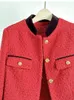 Kurtki damskie Wysokiej jakości moda czerwona tweedowa płaszcz dla kobiety jesień zimowy stojak na stojak wełniany wełniana mieszanka odzież wiejska
