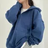 女性ジップアップスウェットシャツカジュアルな特大のフード付き韓国スタイルのフーディーズハラジュクソリッドルーズロングスリーブレディジャケット大規模コート240115