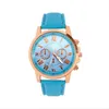 Roman Number Dial Fashion Woman Watch Retro Genève Student Watches Womens Quartz Wristwatch med Blue Leather Band237o