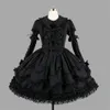 Traje tema personalizado clássico preto algodão lolita vestidos de manga longa com removível em camadas cosplay traje para girl2631