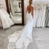 Praia boho sereia vestido de casamento para noiva com decote em v cintas de espaguete sexy sem costas appliqued rendas trem vestidos de noiva para casamento nw038