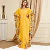 Roupas étnicas 2024 Vestidos Africanos para Mulheres Amarelo Manga Longa Poliéster Plus Size Vestido Robes Moda Muçulmana Abaya