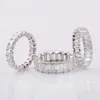 Anello bianco con moissanite dal design classico con taglio smeraldo, anelli con gioielli di moda coreani in oro con pavé completo per le donne
