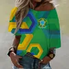 T-shirts voor dames Brazilië Vlag damesschilderijshirt Los nationaal embleem 3D-print Zomermeisje Off-shoulder Tops