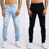 Noir rue mode hommes jean haute qualité rétro bleu élastique coupe ajustée déchiré MenDesigner Denim marque pantalon Hombre 240113