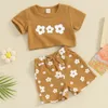 Kleidungssets Kleinkind Baby Mädchen Sommerkleidung 2 Stücke Blumendruck Kurzarm T-Shirt Tops und Shorts Set Kleinkind Bequem