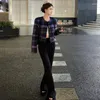 Giacche da donna Xpqbb Giacca di lana scozzese viola da donna Stile coreano Streetwear Cappotto corto monopetto da donna 2024 Primavera Manica lunga