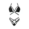 Soutien-gorge Ensembles Sexy Voir à travers Lingerie Exotique Femmes Sous-vêtements Ensemble String Transparent Bandage Halter Creux Out Femme Soutien-Gorge Fête