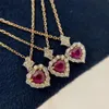 Ins Top Sell Sparkling Brand Luxury Jewelry 925 Sterling Silvergold Fill Heart Pendant Ruby CZ Diamond Gemstones Party Wedddd201l