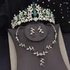 Necklace Earrings Set Silver Colors Blue Crown Bridal Wedding Jewelry Women Bride Tiaras And Flower Sets Costume Accessory