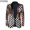 Blazers pyjtrl marca novos homens dupla face colorido xadrez vermelho ouro branco preto lantejoulas blazer design dj cantor terno jaqueta moda outfit l