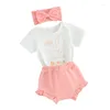 Zestawy odzieży Urodzone letnie ubrania Baby dziewczyna Easter Easter Strój Krótki rękaw Romper Solid Kolor Shorts 3PCS 3 6 9 12 18 miesięcy