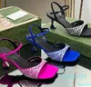 Fuchsia Sandaler Kvinnors strass tofflor Metal Heel Womens Shoe High Heeled Shoes Designer Kitten Heel Slipper Party Sandal