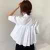 Blouses Femmes Blusas Mujer De Moda 2024 Verano Elegantes Blouse d'été Femmes Dos Plissé Chemise Courte Manches Courtes Tops Blanc Poupée Chic