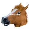 Ny ankomst Creepy LaTex Horse Head Mask Plus Horse Feet Halloween Costume Theatre Prop Brown266o