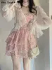 Casual Dresses Summer Lace Floral Fairy Dress Women Korean Fashion Strap Sexy Party Mini Female Designer Ruffle Flounce Sweet 2024