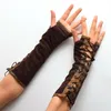 1Pair Women Steampunk Lolita Armbands Hand manschett Vintage Victorian Tie-up Brown Mittens Gloves Cosplay Accessories New254p