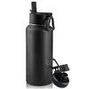 Bouteille d'eau isolée de 32 oz 1L avec couvercle en paille et couvercle à bec Bouteille de sport en acier inoxydable Thermos sous vide à double paroi 240115