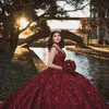 2024 Bury Sexy Quinceanera Robes V Neck Lace Appliques 3D Fleurs de floral Perles de cristal Sweet 16 Viens de robe de 15 Robes de fête de bal 403