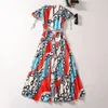 2024 Spring Multicolor Contrast Color Dress Kort ärm V-Neck Midi Casual Dresses A4J121440