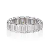 Sier Sterling Band With Emerald Shape VVS Moissanite Full Eternity Anéis para homens