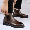 British Style Men Leather Boots Men's Work Shoes Winter Boots Business Thick Soled Boots Chelsea Shoes Anti-slip Wearable Boots 240115