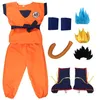 Halloween Kids Adult Suits Son Goku Cosplay Kostuum Anime Superhelden Jumpsuit Zwart Haar Kostuum Dress Up Y09032276