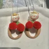 Dangle Oorbellen Schattig Katje Sfeer Rood Pluche Kers Leuk Meisje Ovaal Zoete en zachte oorbelclip