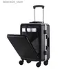スーツケース20フロントオープンリッドトラベル荷物アルミニウムフレームファッショントロリースーツ女性搭乗箱プルロッドボックス大容量Q240115