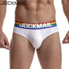 Underpants jockmail 남자 브리핑 속옷 섹시한 통기성 무지개 줄무늬 편안한 반바지 cueca 게이 남자 팬티