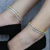 Silverfärg Sparking 5A CZ Charm Anklet Round Zircon 5mm Tennis Chain Anklets Is Out Bling Cz Hip Hop Fashion Women Jewelry240115