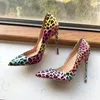 Jurk Schoenen Kleurrijke Luipaard Print Vrouwen Sexy Puntige Teen Hoge Hak Voor Party Club Show 8 cm 10 cm 12 cm Goegeous Stiletto Pompen