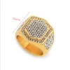 Iced Out Mens Ring Golden Color 14k Yellow Gold Cubic Zirconia Bling Big Hexagon Rings for Men Rapper Hip Hop Jewelry