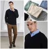 Mens Cashmere Cotton Blend Warm Pullovers Sweater V Neck Knit Winter Tops Male Wool Knitwear Jumpers 240115