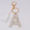 Tassel Acrylic 26 English Letter Keychain Fashion White Pattern Key Chain Initial Alphabet Pendant Gift For Friends Women252E