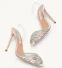 Kända märken Gatsby Sandals Shoes Women Point Toe Slingback Crystal-embelled Swirls PVC Aquazzuras Pumps Lady High Heels Party Wedding Dress EU35-43