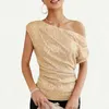 Camicette da donna Monospalla con paillettes glitterate Top pieghettato asimmetrico Slim Fit Camicia a maniche lunghe da festa e camicie da donna