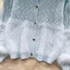 Maglieria da donna Blu Bianco Donna Cardigan lavorato a maglia Giacca maglione Colletto tondo Monopetto Manica lunga Maglieria femminile Top Primavera Autunno