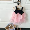 Mädchenkleider Süßes Mädchen Schwarz Rosa ärmelloses Kleid mit Schleifen für Kinder Boutique Sommerkleidung Outfit Tragen 1–6 Jahre