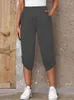 Pantaloni da donna Matita casual Primavera Estate Semplice elastico in vita Bottoni Tasca Pantaloni neri Pantaloni da indossare ogni giorno con polsini arrotolati