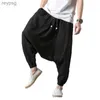 Men's Pants Men's wide leg pants tailcoat loose fitting solid color black jogging hip-hop street clothing linen cross 2022 YQ240115