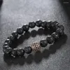 Charm Bracelets 2024 Fashion Lava Men's Famous High Quality Black Bracelet Volcanic Rock Stone Beads For Men