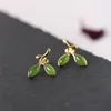 Dangle Earrings Independent Design Ancient Gold Craftsmanship Natural Hetian Jade Leaves Horse Eye Shape Elegant Luxury Silver Jewelry